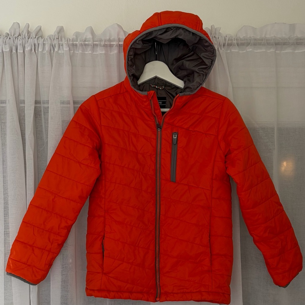 Lands’ End Youth Hooded Packable Puffer Jacket – Orange, Size M (10–12) - Picture 3 of 14